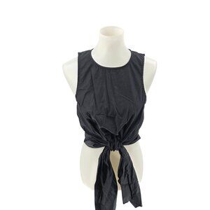 Prose & Poetry Black Sleeveless Tie-Front Cotton Top,  S